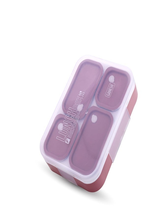 Ganesh Aspire 4 Compartment Stainless Steel Lunch Box Sealed Leakage Proof Lunch Box for Office School etc 500ml-Peach - Image 1